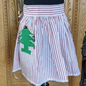 Vintage Festive Candy cane Jingle Bell Half Apron